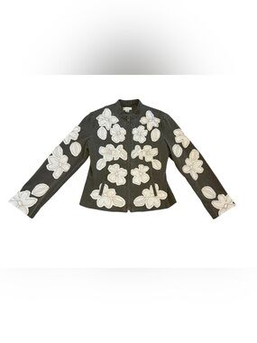 Tyler Boe Green Kahaki Embroidered Flower Jacket Size 6